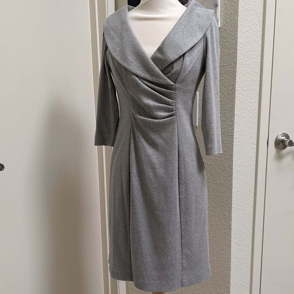 Tahari silver portrait collar dress